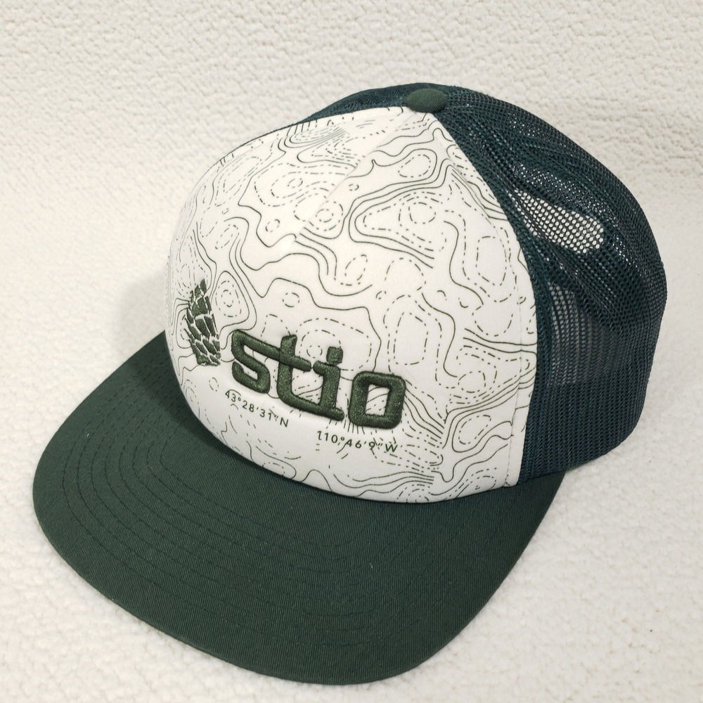 Stio Trucker Hat Mens Green Topographic Map Snapback Mesh‎ Cap Jackson Hole